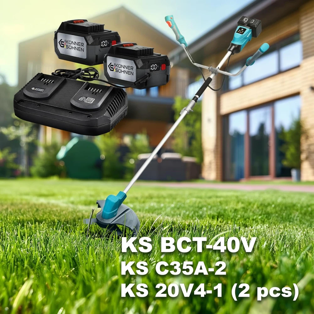 Könner & Söhnen akumuliatorinis žoliapjovės rinkinys, 40 V, 3 dantų peilis, 2 mm pjovimo storis, KS BCT-40 V