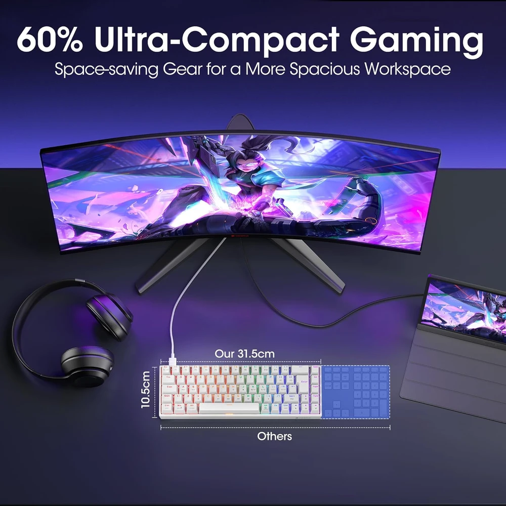 KOORUI mechaninė žaidimų klaviatūra 60 %, 69 klavišai, RGB, USB-C, MKC01