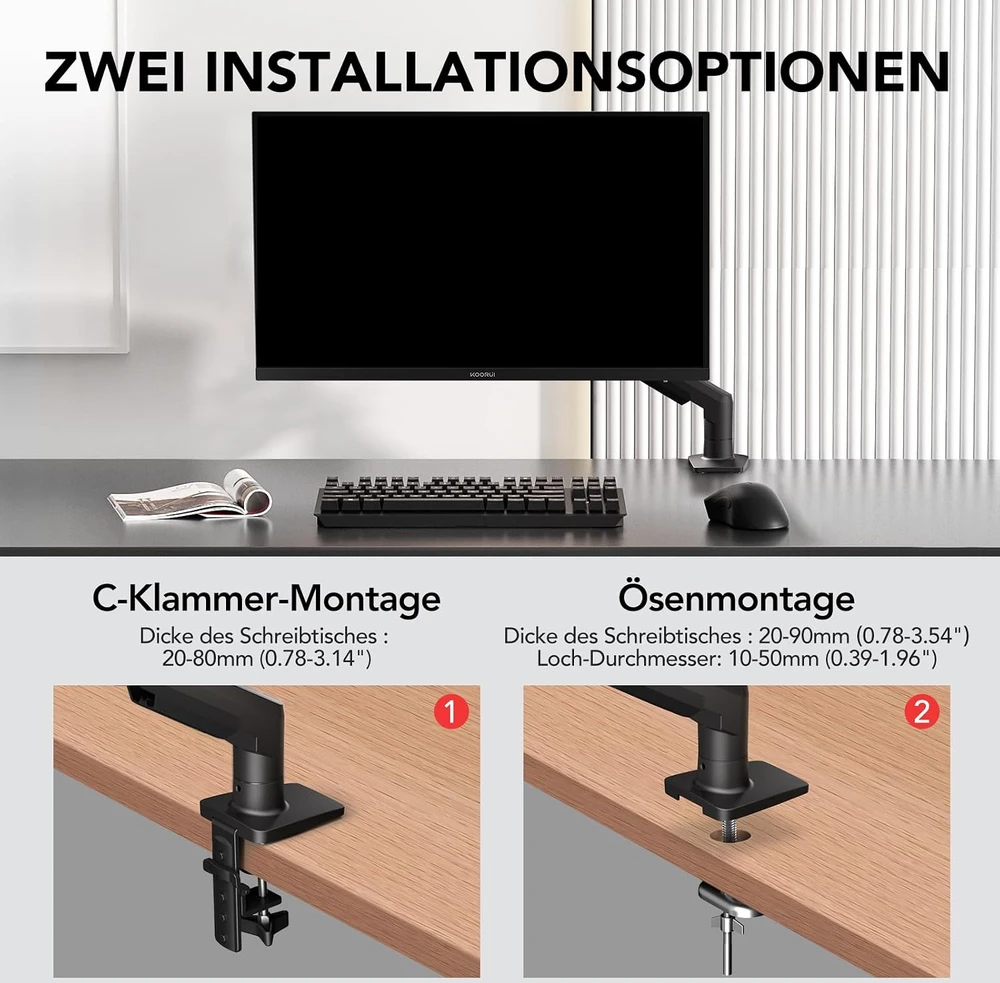 KOORUI monitoriaus stalo laikiklis 17–32 colių ekranams, VESA 75/100 mm, 2–9kg, KR20Y
