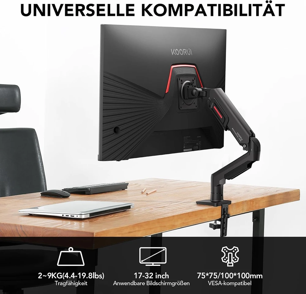 KOORUI monitoriaus stalo laikiklis 17–32 colių ekranams, VESA 75/100 mm, 2–9kg, KR20Y