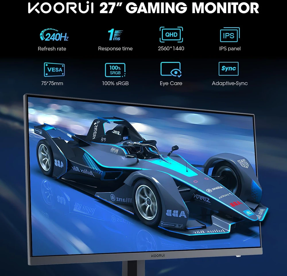 KOORUI žaidimų monitorius 27 colių QHD IPS 240 Hz 1 ms 27E3QKS