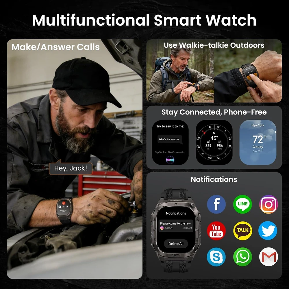 Kospet išmanusis laikrodis Tank M3 49 mm AMOLED ekranas Bluetooth skambinimas IP69K juodas