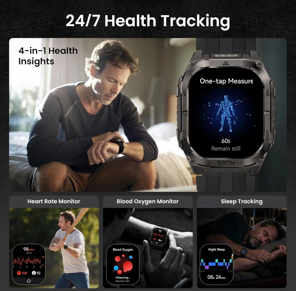 Kospet išmanusis laikrodis Tank M3 49 mm AMOLED ekranas Bluetooth skambinimas IP69K juodas