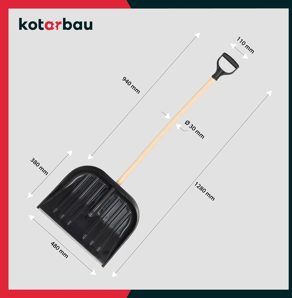 KOTARBAU sniego kastuvas su mediniu kotu ir aliuminio profiliu, 48 cm