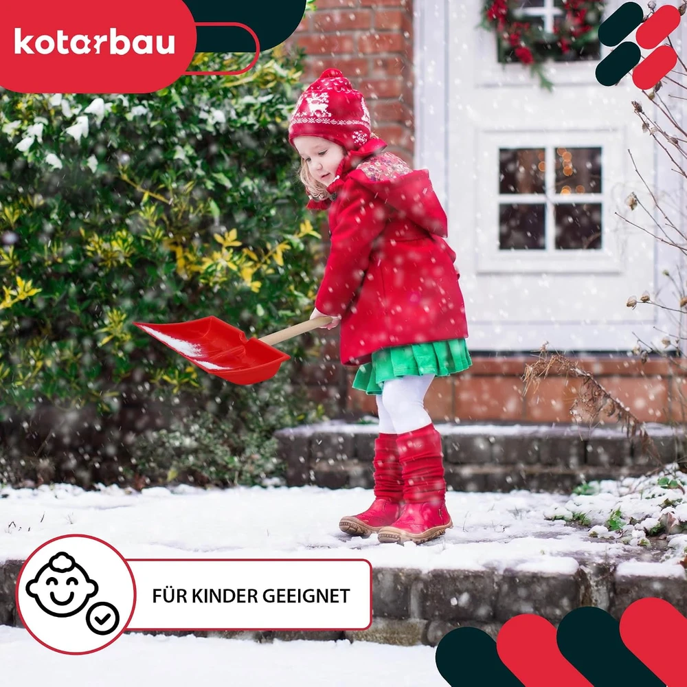 KOTARBAU vaikiškas sniego kastuvas su mediniu kotu, 82 cm, raudonas, S429K