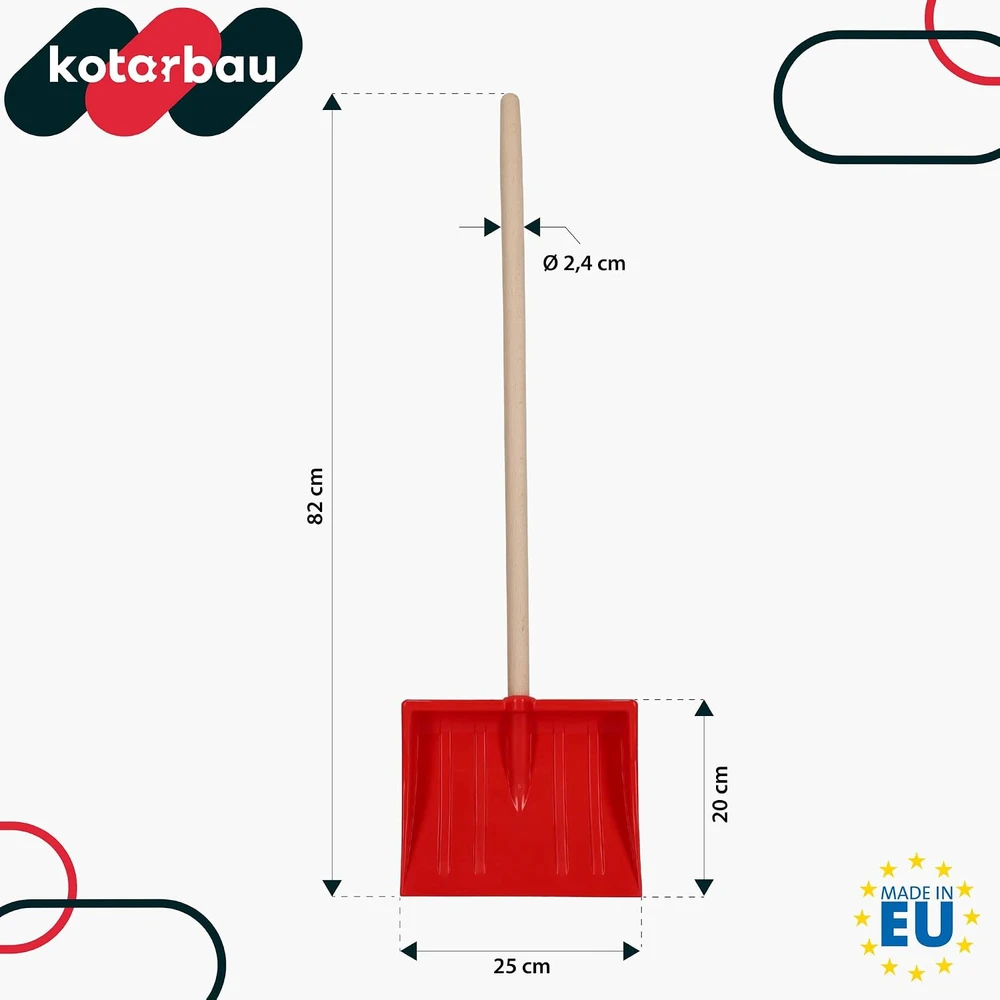 KOTARBAU vaikiškas sniego kastuvas su mediniu kotu, 82 cm, raudonas, S429K