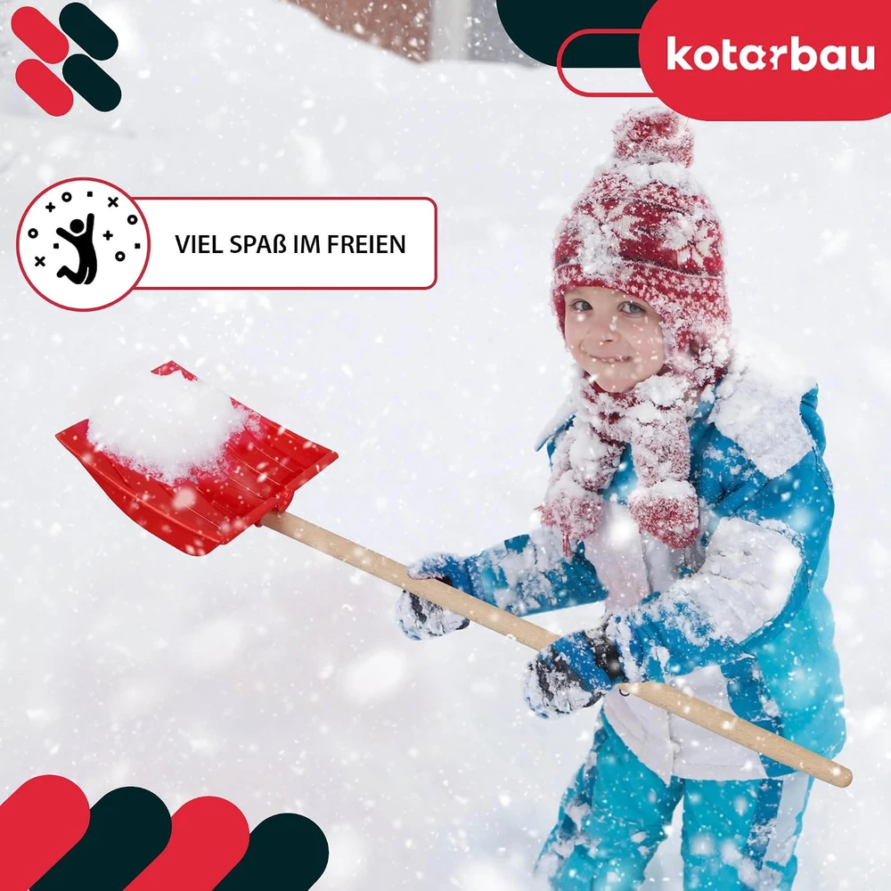 KOTARBAU vaikiškas sniego kastuvas su mediniu kotu, 82 cm, raudonas, S429K