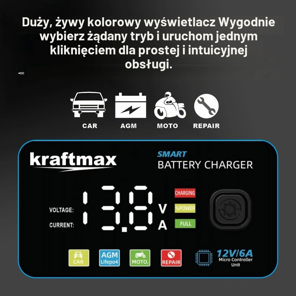 kraftmax akumuliatorių įkroviklis 12 V 6 A su temperatūros kompensavimu BC-360