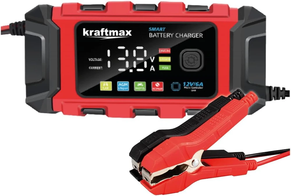 kraftmax akumuliatorių įkroviklis 12 V 6 A su temperatūros kompensavimu BC-360