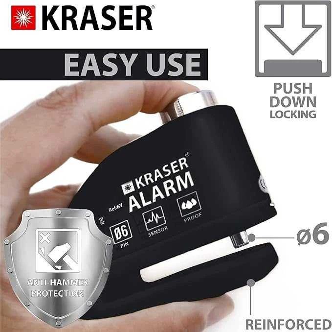 KRASER KR6Y Diskinis užraktas su signalizacija, juodas