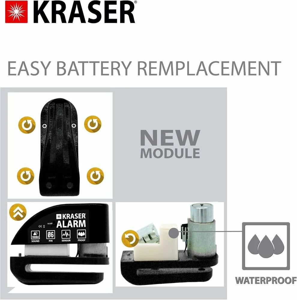 KRASER KR6Y Diskinis užraktas su signalizacija, juodas