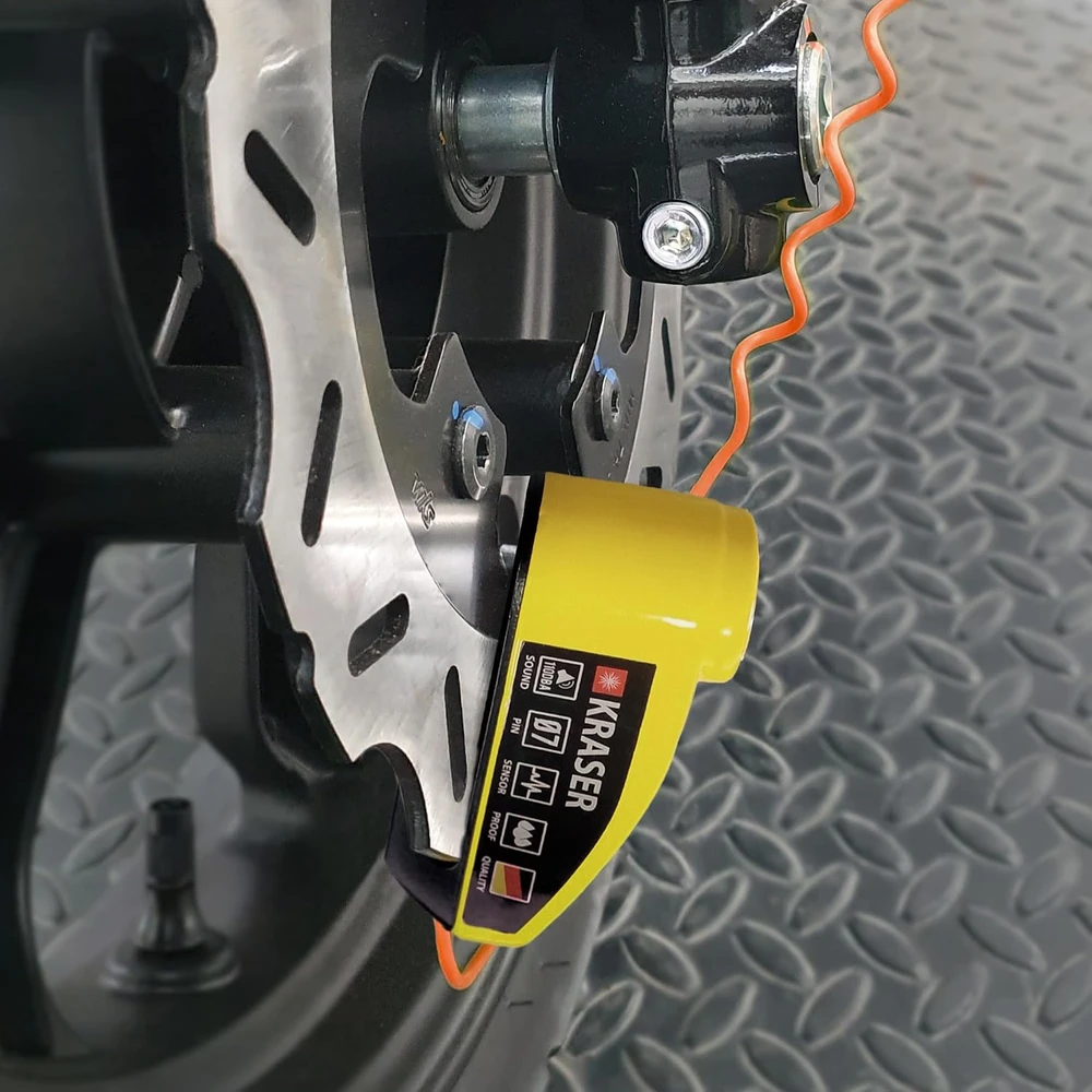 KRASER motociklo stabdžių disko spyna su signalizacija, 7 mm kaištis, USB įkraunama, KR7Y