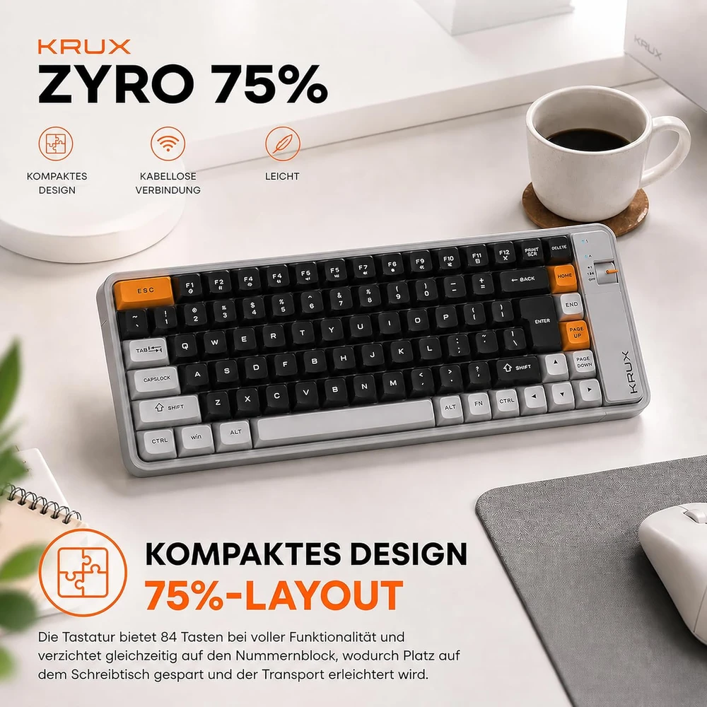 Klaviatūra žaidimams Krux Zyro belaidė membraninė szaro-juoda
