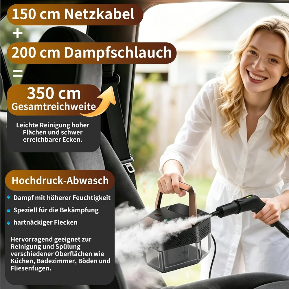 Kryvella nešiojamas garinis valytuvas 2500 W, 1,8 l, 4 bar, su 8 antgaliais