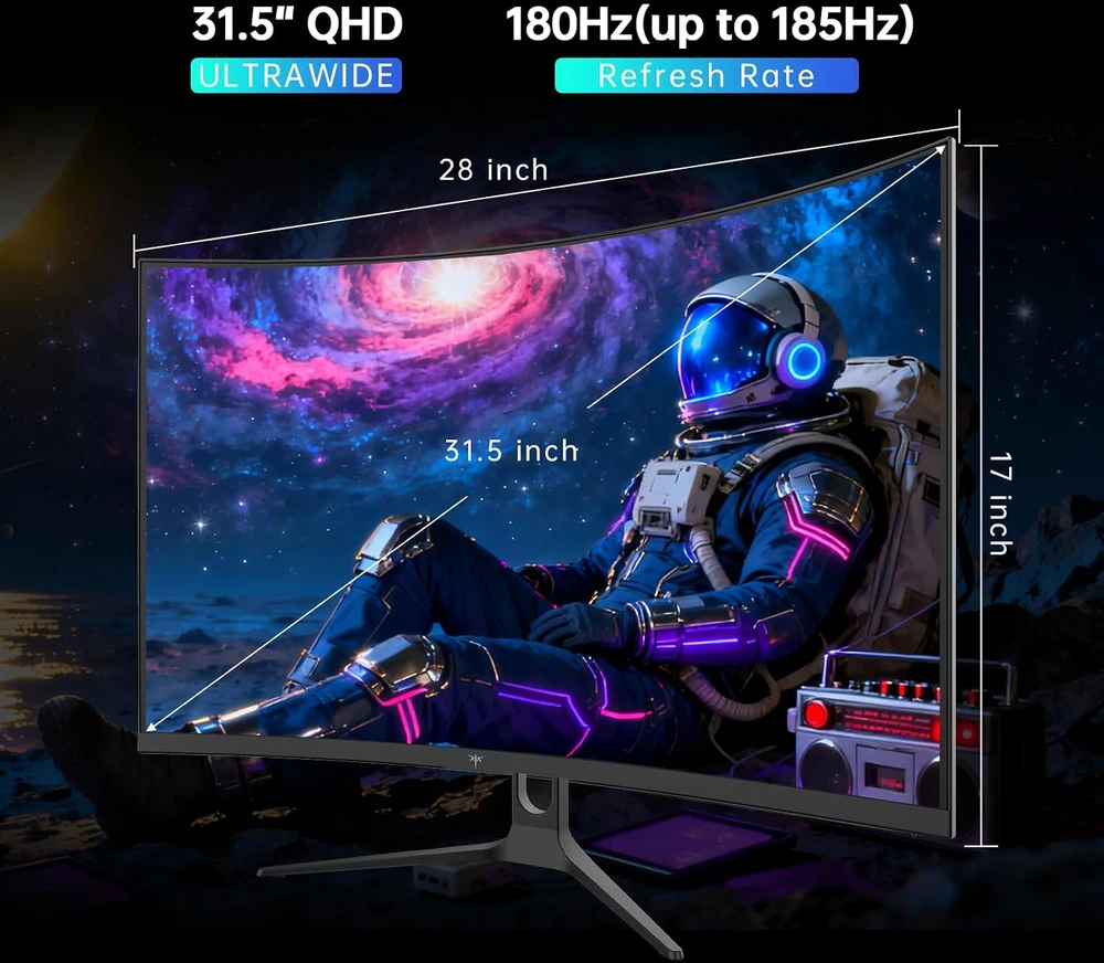 KTC lenktas 32 colių QHD žaidimų monitorius 185 Hz, 1 ms, HVA, HDR10 H32S5