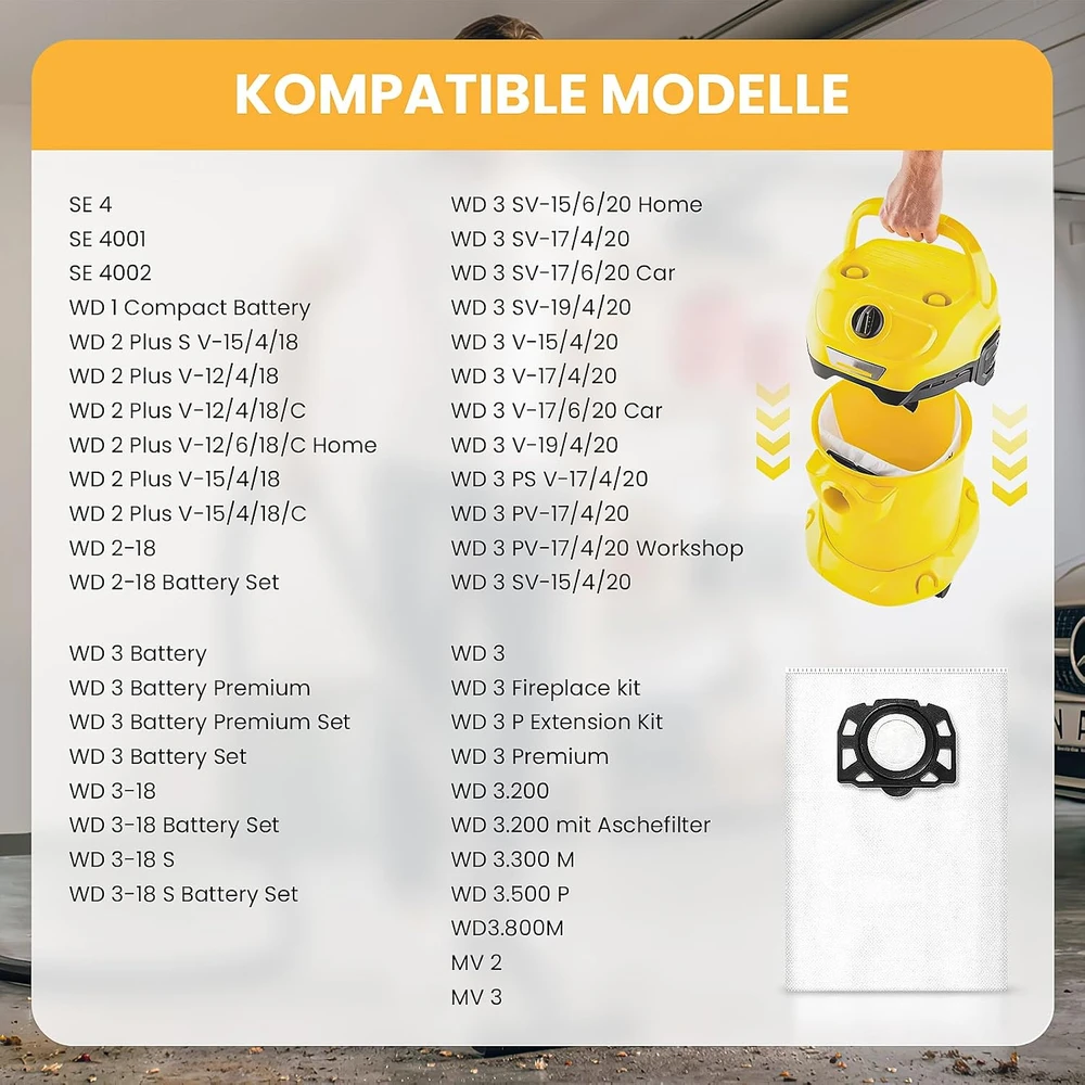 KTNAid dulkių siurblio maišeliai KFI 357 Kärcher WD 2 Plus ir WD 3, 16 vnt., KC-16