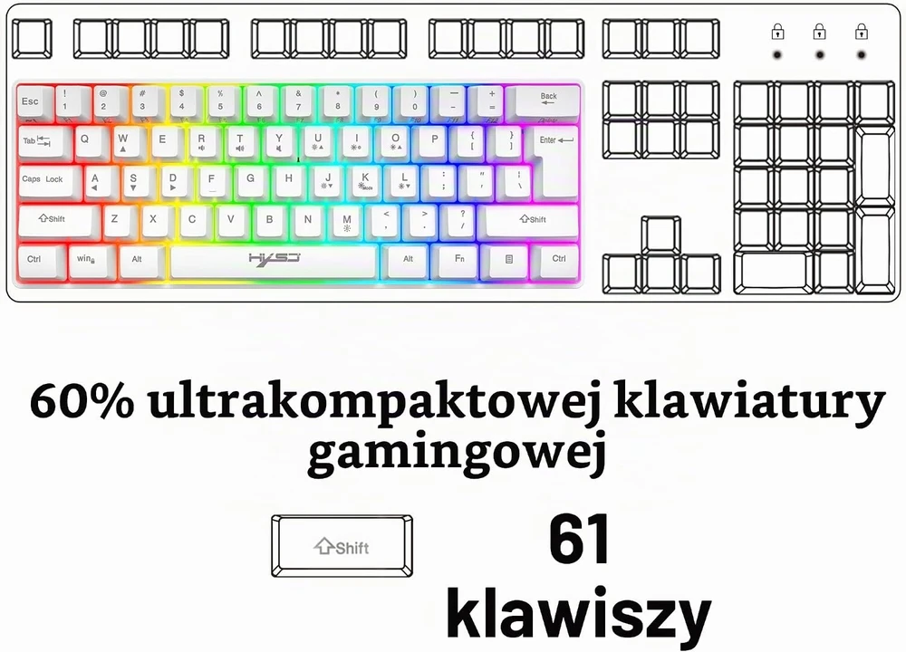 KUIYN 60 % laidinė žaidimų klaviatūra su RGB apšvietimu, 61 klavišo, V700