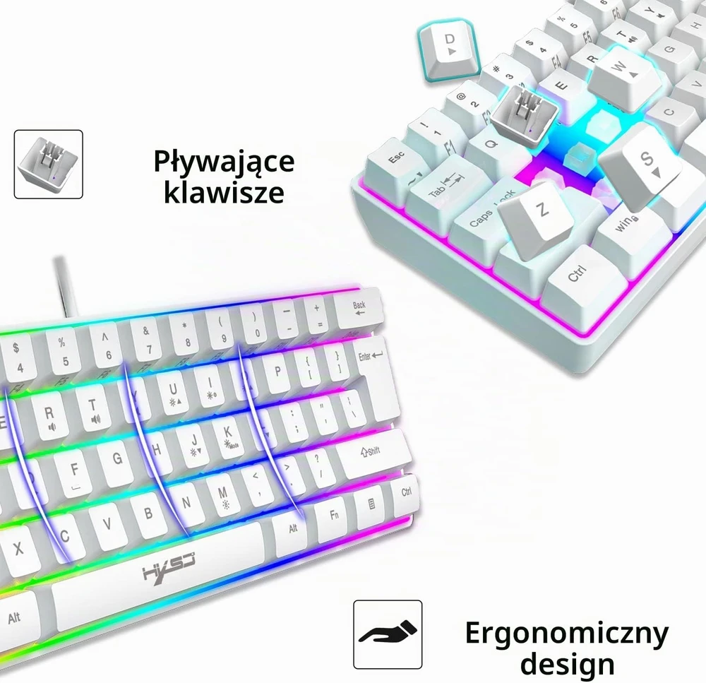 KUIYN 60 % laidinė žaidimų klaviatūra su RGB apšvietimu, 61 klavišo, V700