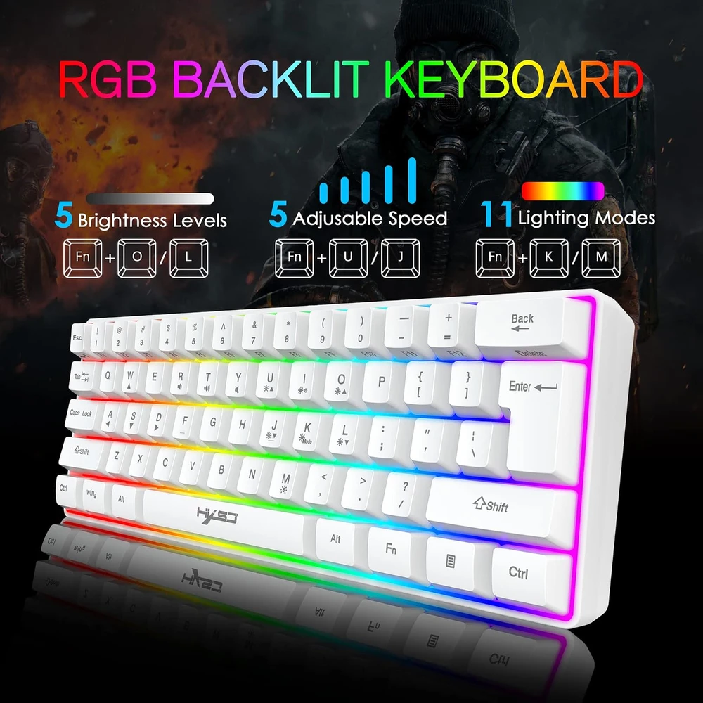 KUIYN 60 % laidinė žaidimų klaviatūra su RGB apšvietimu, 61 klavišo, V700