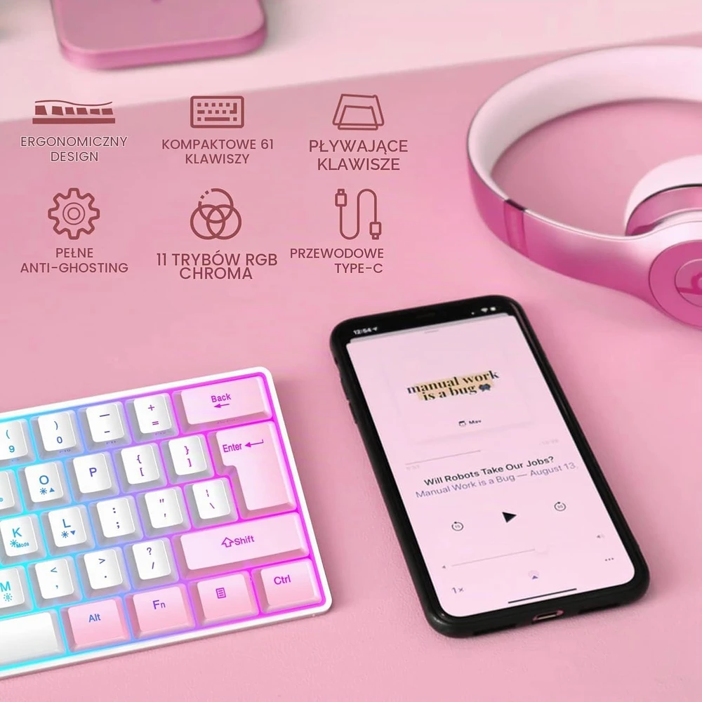 KUIYN žaidimų klaviatūra 60 %, 61 klavišas, USB, RGB apšvietimas KUIYN-61