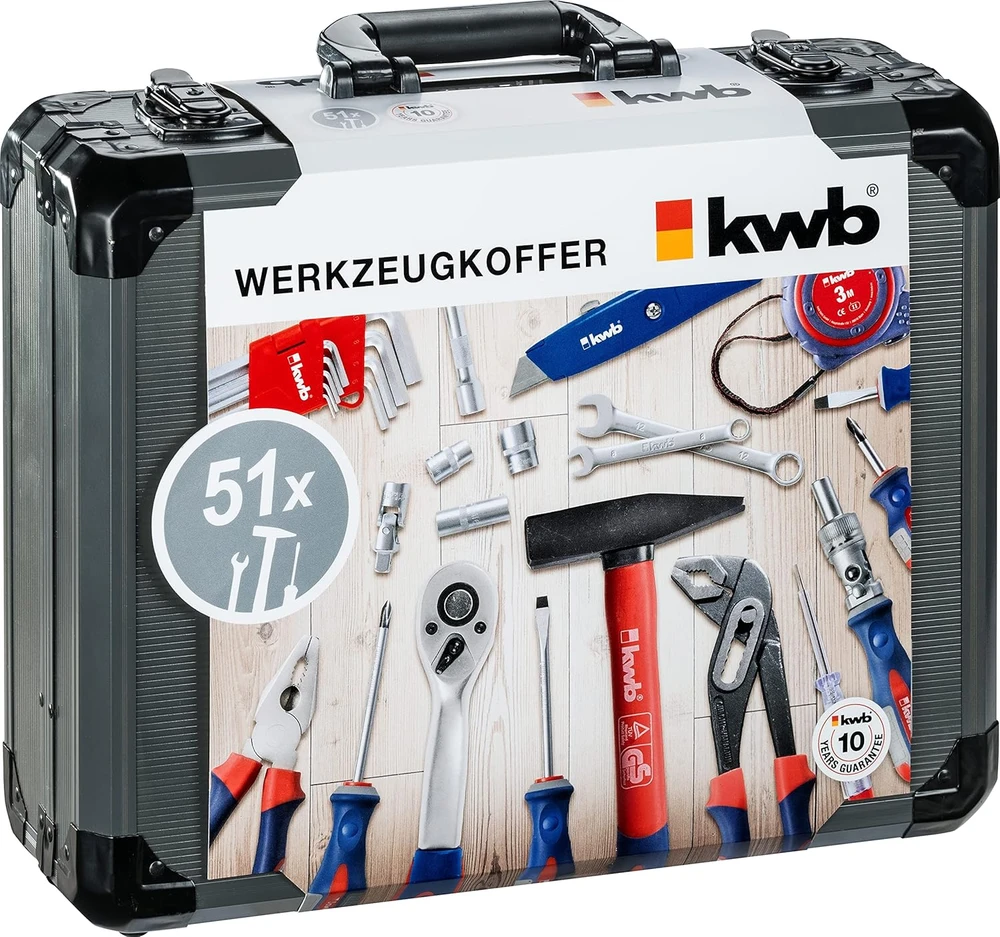 KWB įrankių lagaminas su 51 dalių rinkiniu, plastikinis, atsparus smūgiams, modelis 370740