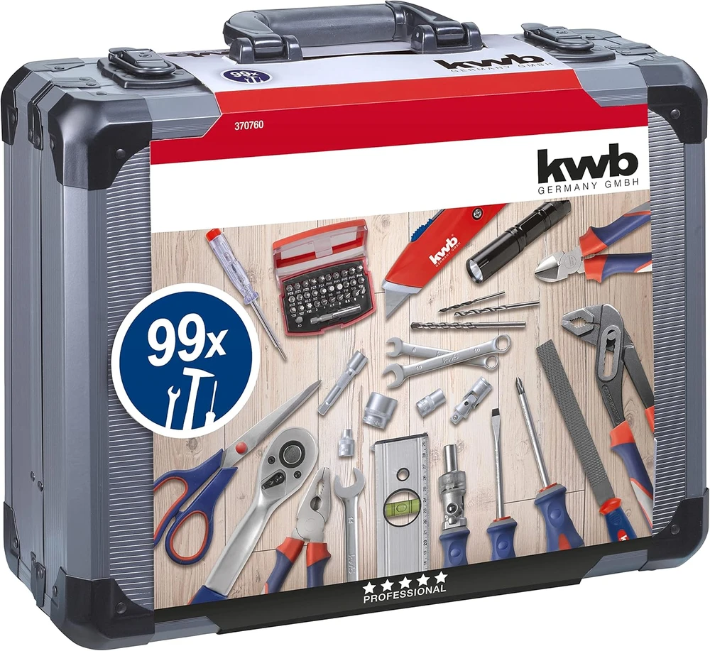 kwb įrankių rinkinys su 99 dalimis aliuminio lagamine, ergonomiškos rankenos, 370760