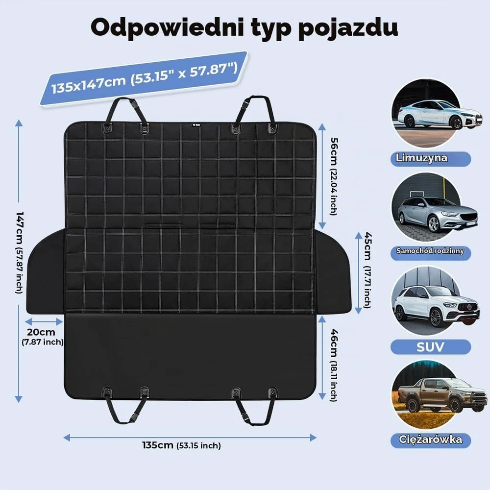 KYG automobilio galinės sėdynės užtiesalas šunims, atsparus vandeniui, 135 × 147 cm, 6935AB
