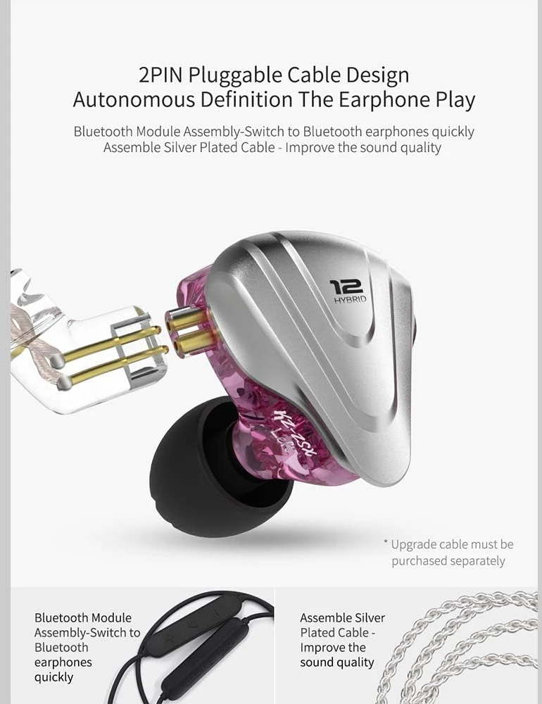 KZ į ausis įdedamos laidinės hibridinės HiFi ausinės su mikrofonu 5BA+1DD ZSX