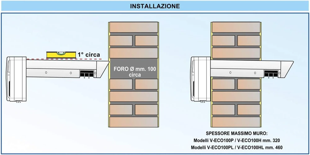 La Ventilazione rekuperatorius V-eco100pl su higrostatu ir laikmačiu, 46 cm, 3 W
