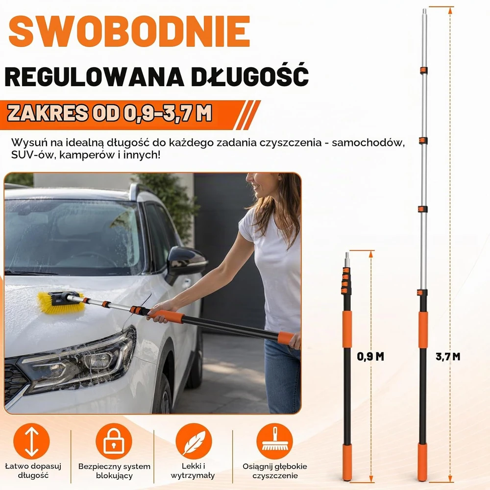 LAANPOLE teleskopinis automobilio plovimo šepetys su 3,6 m kotu ir 30 cm minkštais šeriais 001