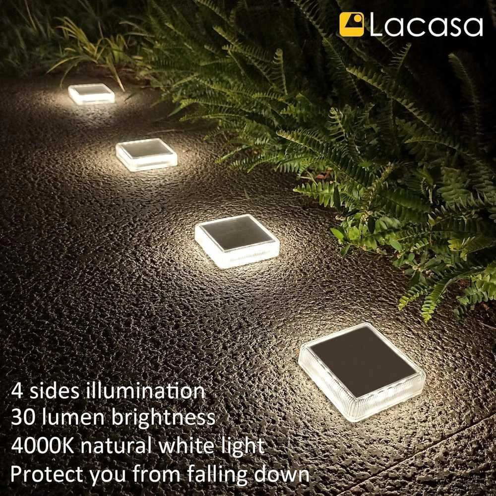 Lacasa saulės energija maitinami LED lauko grindinio šviestuvai, IP68, 4 vnt., natūrali balta, 4000 K, 8,6 × 8,6 cm