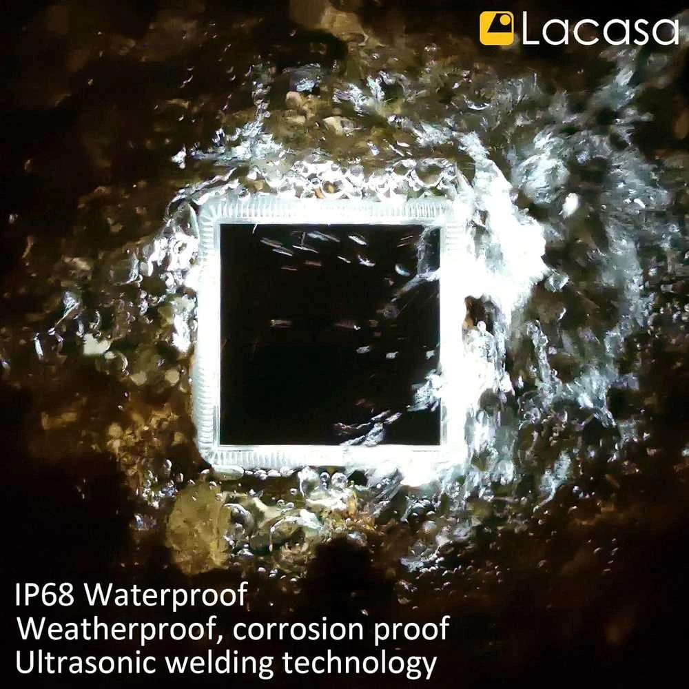 Lacasa saulės energija maitinami LED lauko grindinio šviestuvai, IP68, 4 vnt., natūrali balta, 4000 K, 8,6 × 8,6 cm