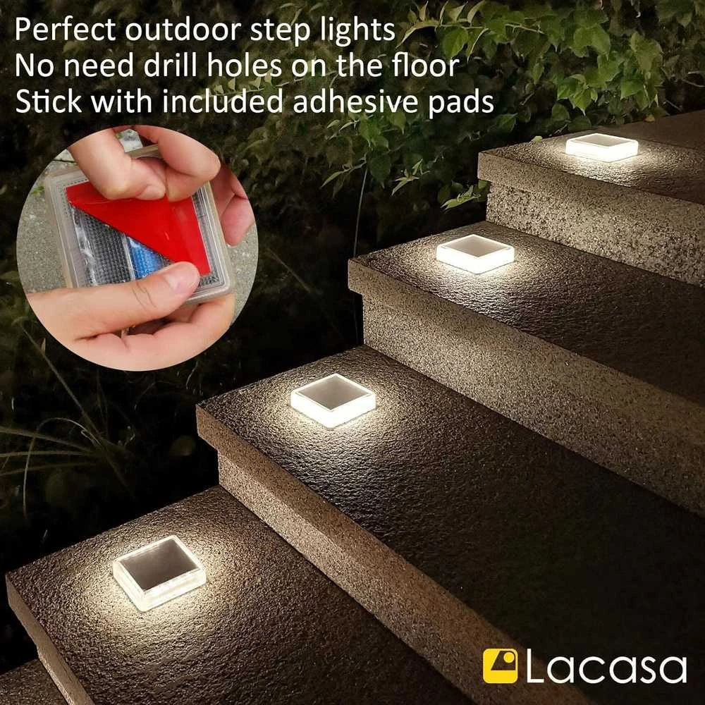Lacasa saulės energija maitinami LED lauko grindinio šviestuvai, IP68, 4 vnt., natūrali balta, 4000 K, 8,6 × 8,6 cm