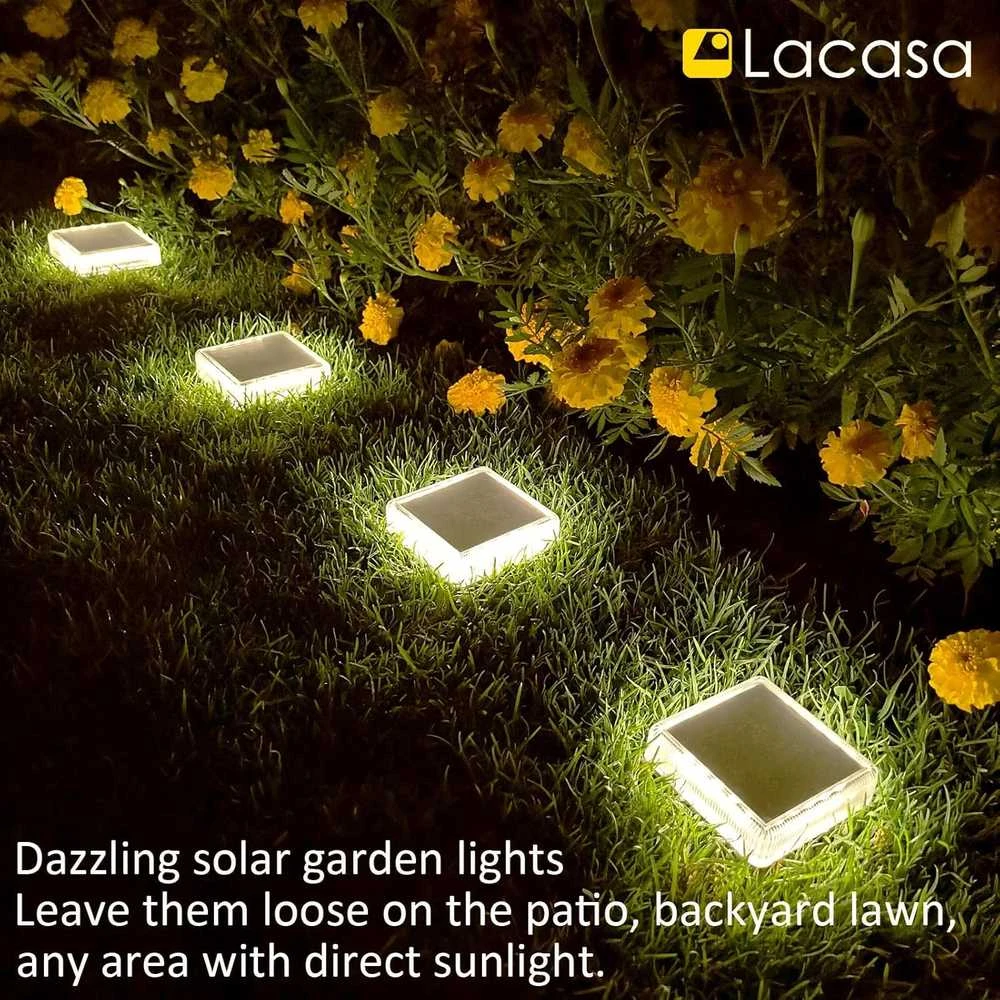 Lacasa saulės energija maitinami LED lauko grindinio šviestuvai, IP68, 4 vnt., natūrali balta, 4000 K, 8,6 × 8,6 cm
