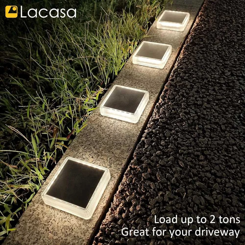 Lacasa saulės energija maitinami LED lauko grindinio šviestuvai, IP68, 4 vnt., natūrali balta, 4000 K, 8,6 × 8,6 cm