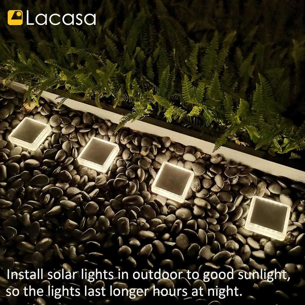 Lacasa saulės energija maitinami LED lauko grindinio šviestuvai, IP68, 4 vnt., natūrali balta, 4000 K, 8,6 × 8,6 cm