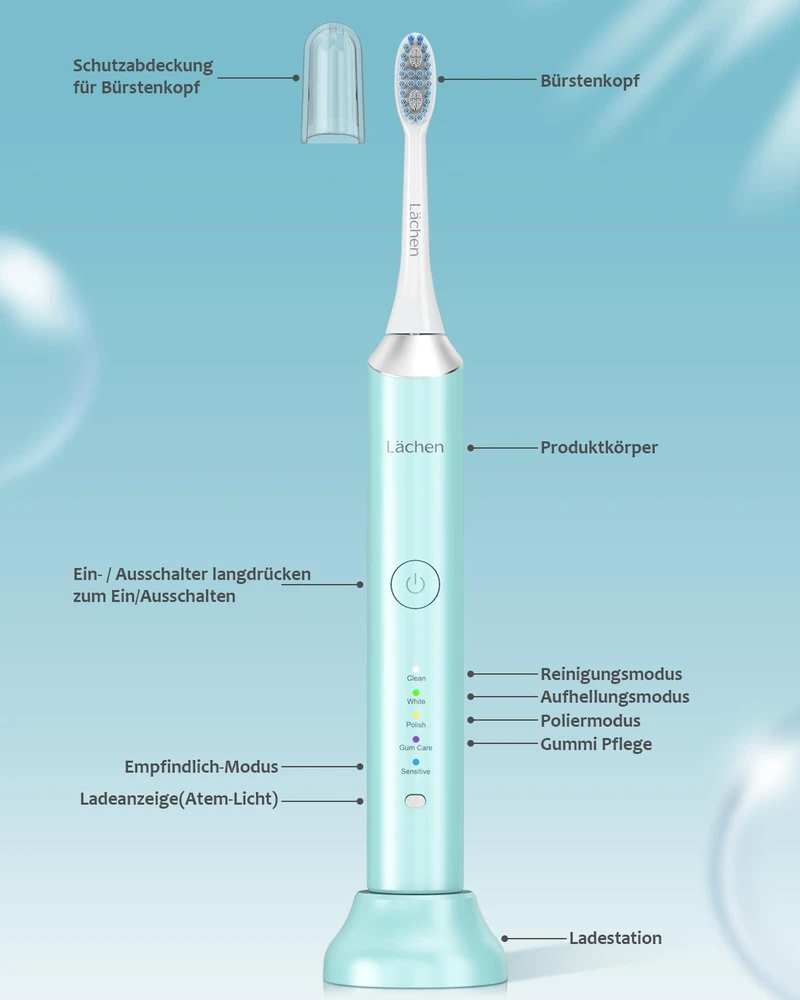 Lächen soninis elektrinis dantų šepetėlis su 5 režimais ir USB įkrovimu RM-H9