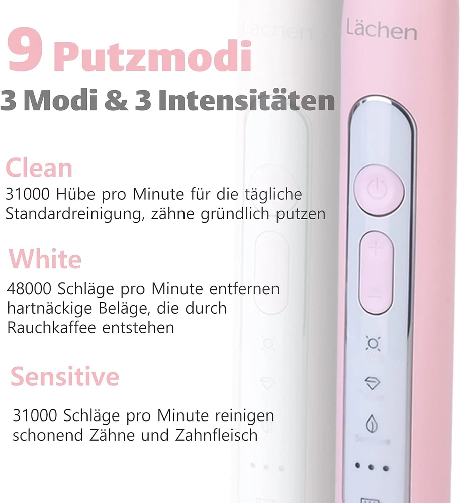 Lächen soninis elektrinis dantų šepetėlis su 9 valymo nustatymais TY-T8-PK
