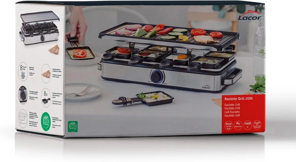 Lacor raclette grilis su apverčiama 41 x 20 cm plokšte, 1400 W, modelis 69348