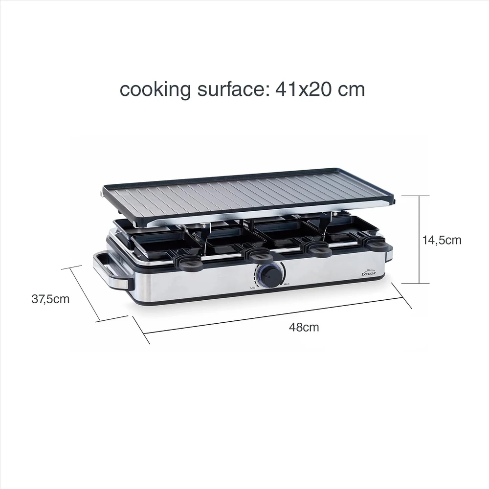 Lacor raclette grilis su apverčiama 41 x 20 cm plokšte, 1400 W, modelis 69348