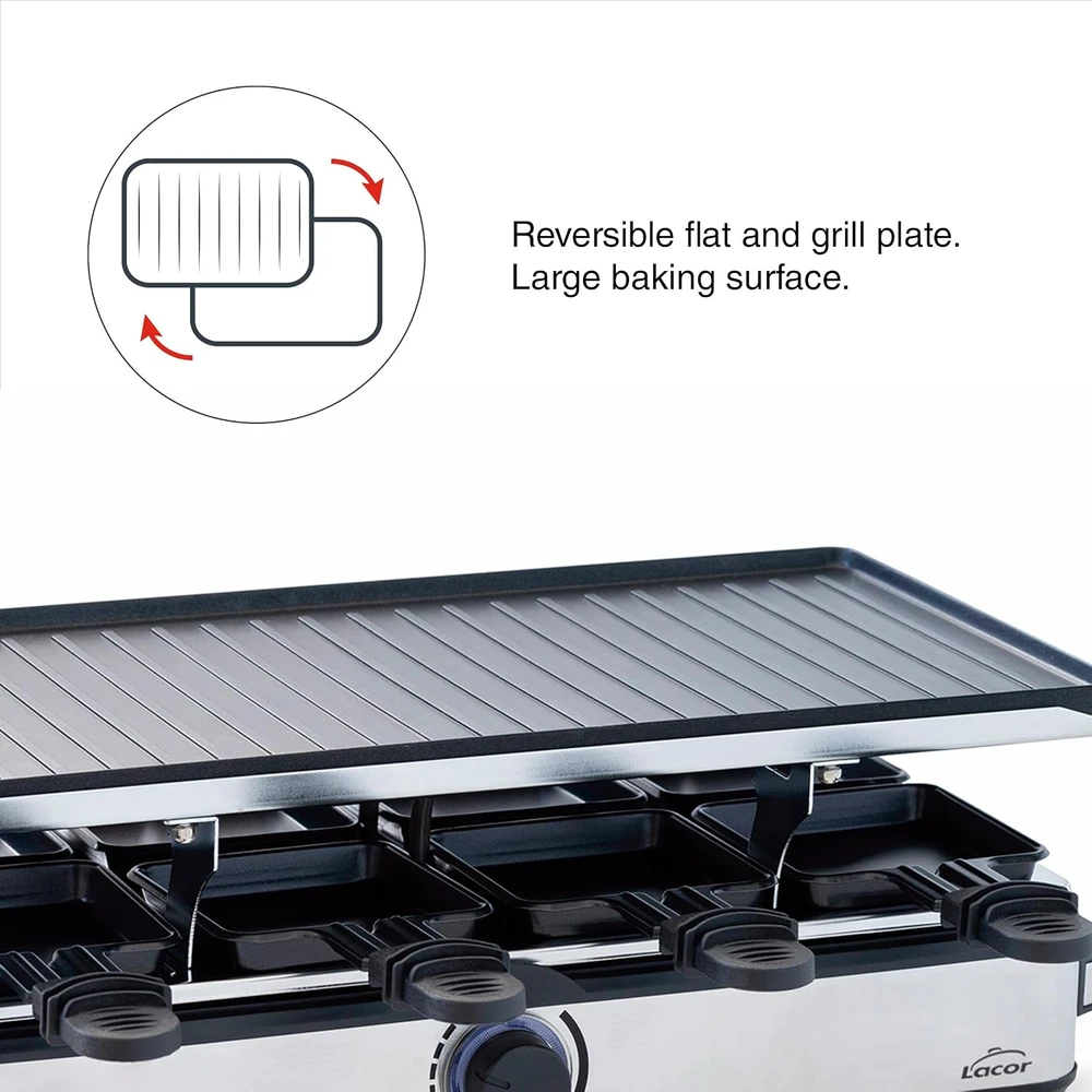 Lacor raclette grilis su apverčiama 41 x 20 cm plokšte, 1400 W, modelis 69348