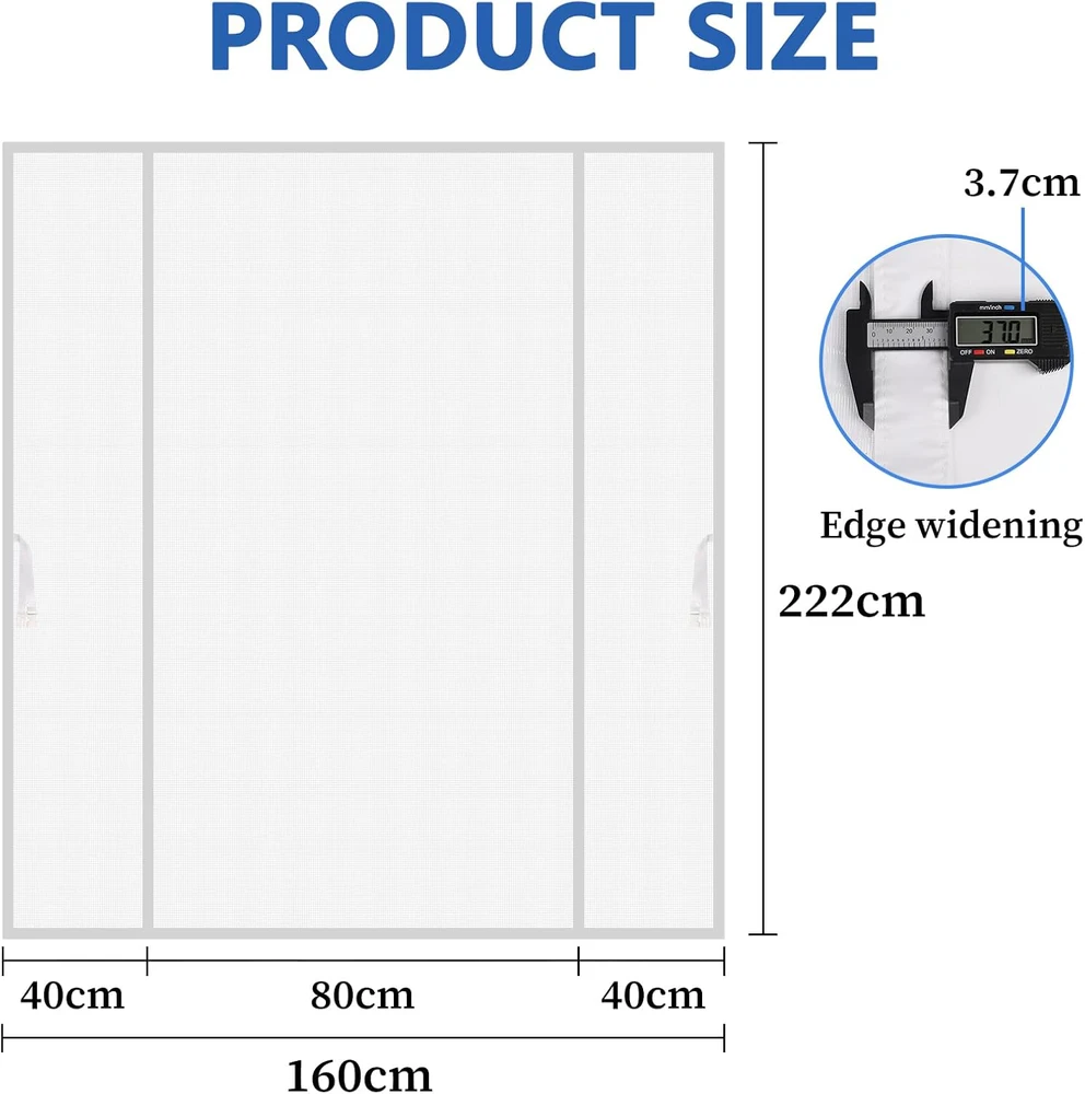 Lalago magnetinė baltas tinklelis nuo vabzdžių durims, 160 × 222 cm, poliesteris, be gręžimo