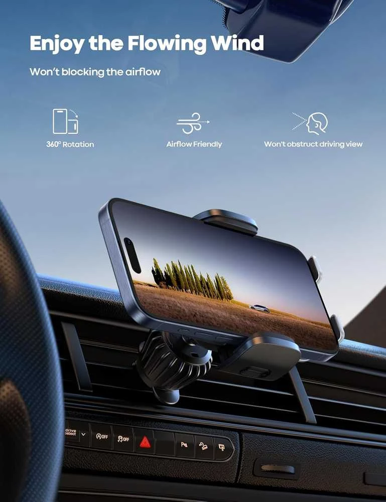 Lamicall automobilinis telefono laikiklis ventiliacijos grotelių tvirtinimui, metalinis, sukiojamas, STCV04-EU-B
