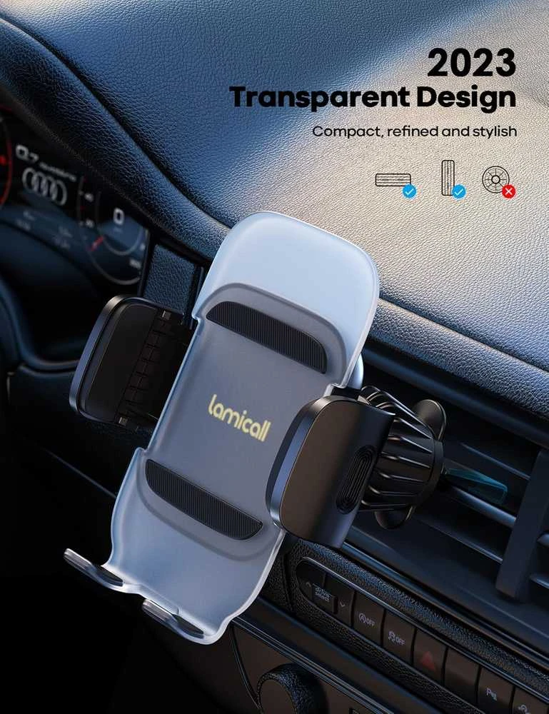 Lamicall automobilinis telefono laikiklis ventiliacijos grotelių tvirtinimui, metalinis, sukiojamas, STCV04-EU-B