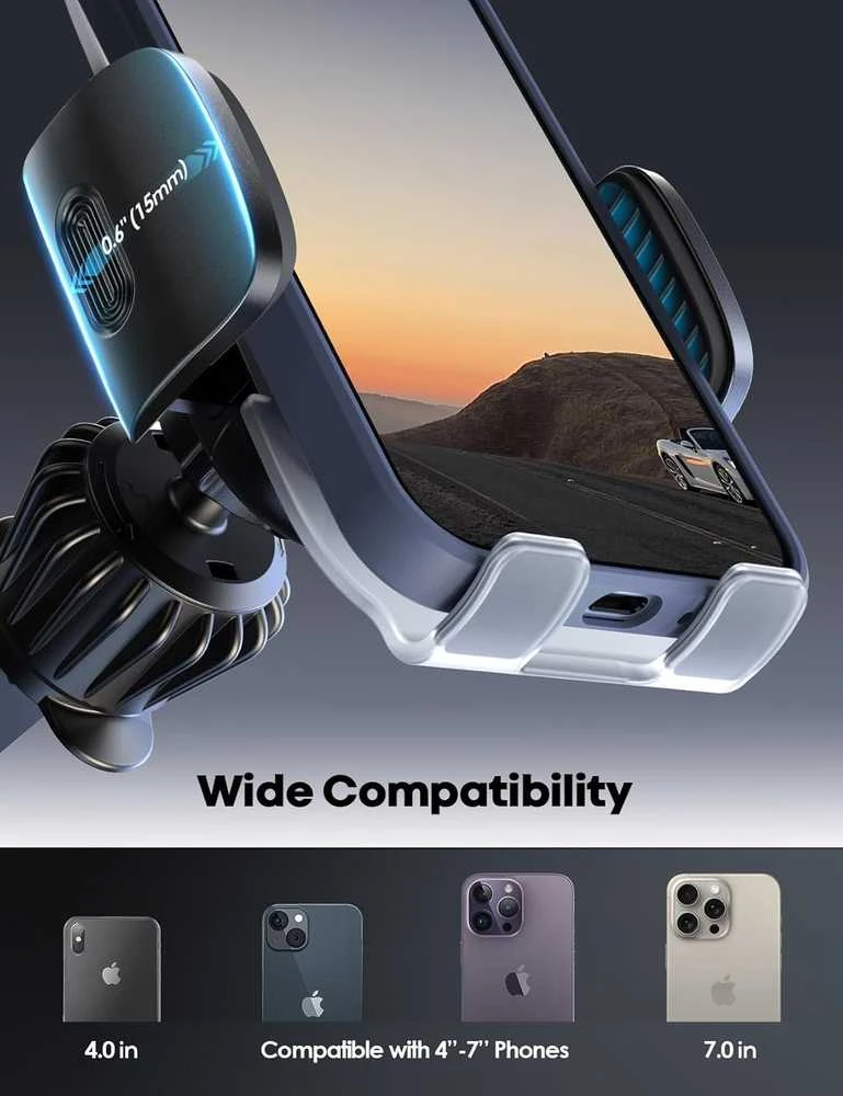 Lamicall automobilinis telefono laikiklis ventiliacijos grotelių tvirtinimui, metalinis, sukiojamas, STCV04-EU-B