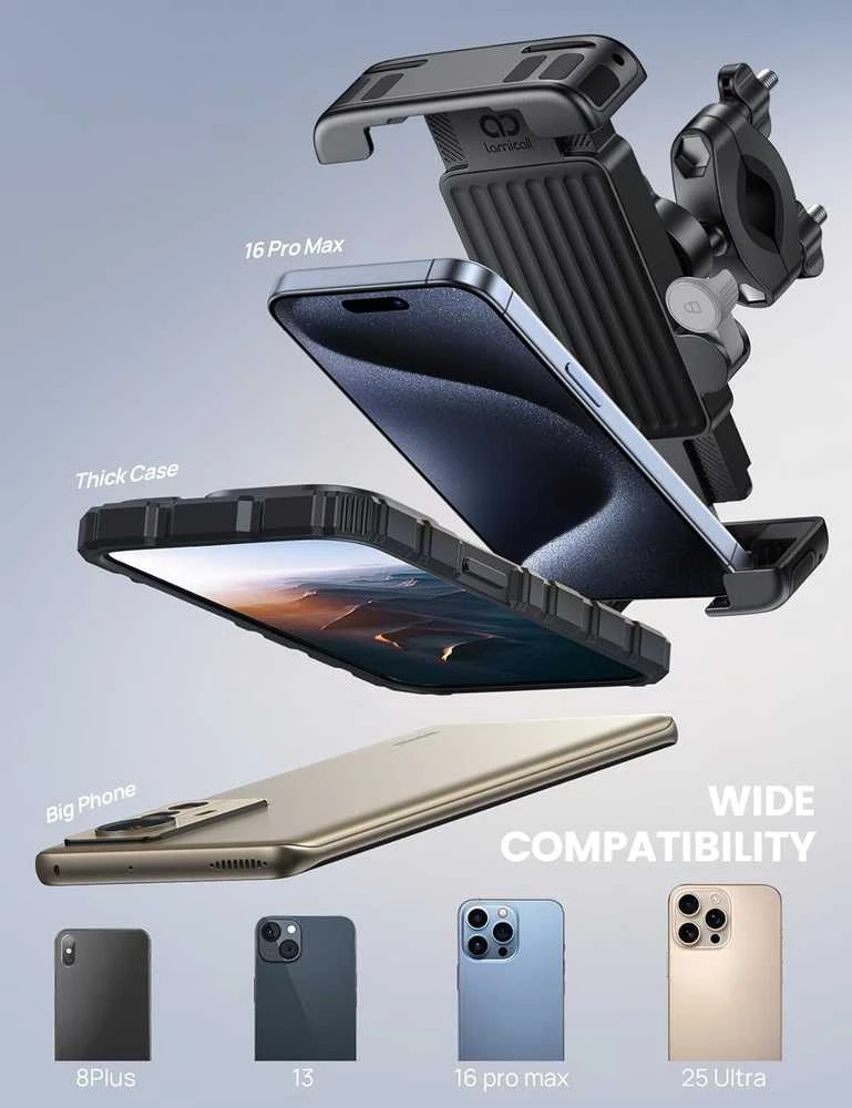 Lamicall dviračio ir motociklo telefono laikiklis, 360° pasukimas, silikoninė apsauga, BCSP20-EU-GY