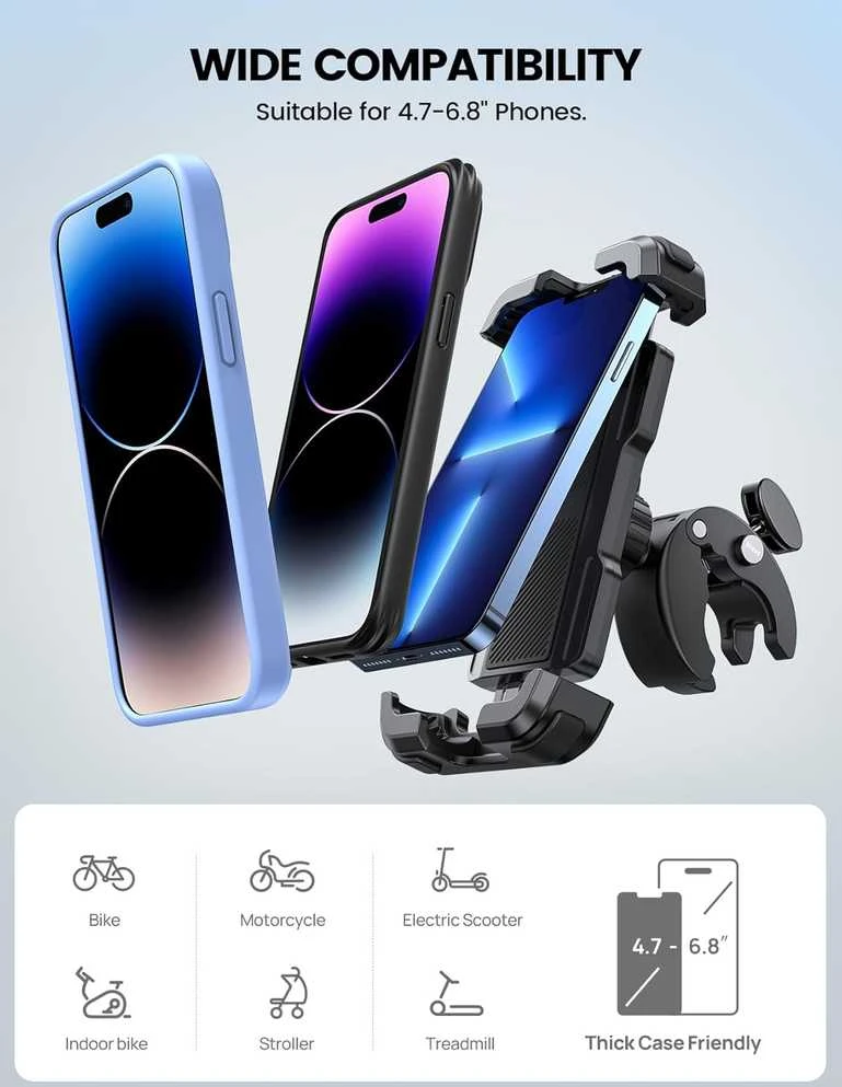 Lamicall dviračio ir motociklo telefono laikiklis, 360° pasukamas, 4,7–6,8 colio išmaniesiems telefonams, BP07-EU-B