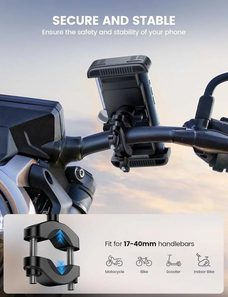Lamicall dviračio ir motociklo telefono laikiklis, 360° pasukimas, silikoninė apsauga, BCSP20-EU-GY