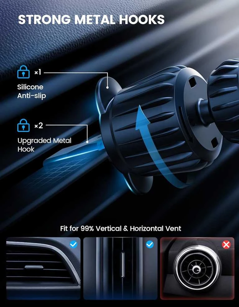 Lamicall telefono magnetinis automobilinis įkroviklis su ventiliacijos tvirtinimu, 15W, 20x N52 magnetai, MagSafe, OL-Z9T9-C78W