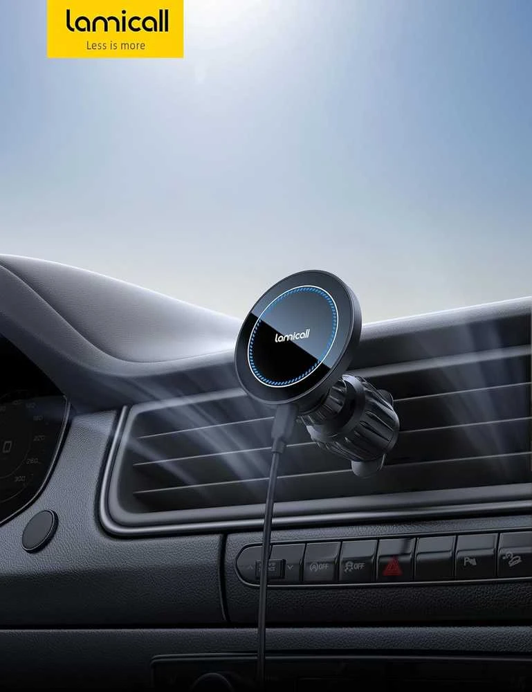 Lamicall telefono magnetinis automobilinis įkroviklis su ventiliacijos tvirtinimu, 15W, 20x N52 magnetai, MagSafe, OL-Z9T9-C78W